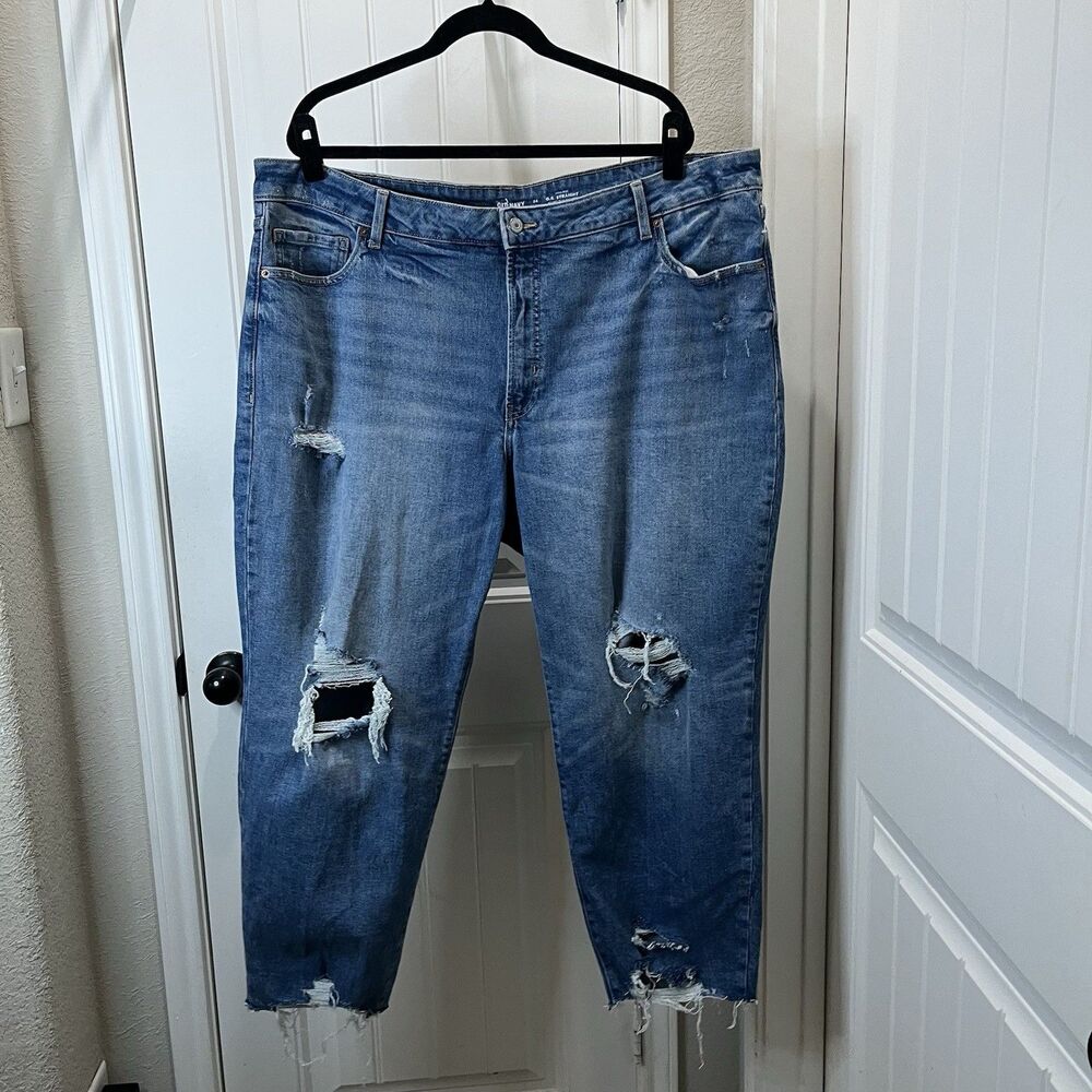 Old Navy High Rise O.G. Straight Jeans Women’s Size 24 Raw Hem Medium Wash